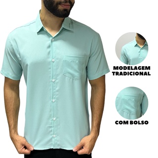 Camisa Social Masculina Manga Curta Tradicional De Microleve