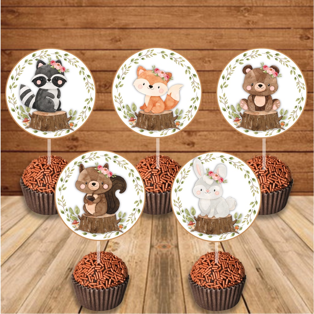 50 tags toppers p/ docinhos bosque encantado rosa brigadeiro beijinho ...