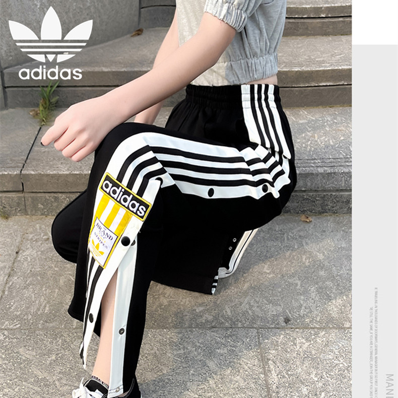 West Bende Vernauwd S-2XL】Adidas Calça comprida feminina com botão de peito da moda calça  esporte casual reta larga com perna larga | Shopee Brasil