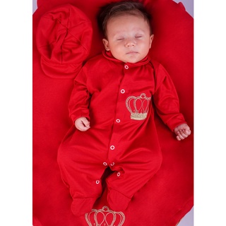 Saida de Maternidade Para Bebe Menino Vermelho 04 peças Coroa Principe