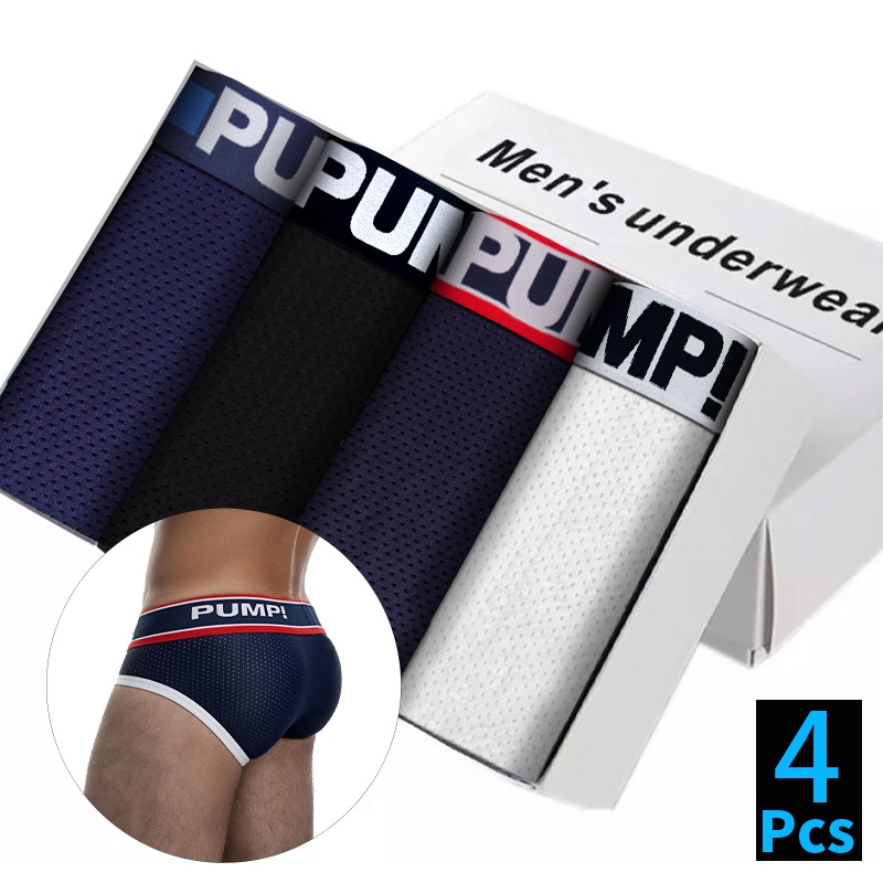 PUMP 4pcs/Kit alta qualidade sexy cueca masculina malha Respirável /Envie um presente/atacado