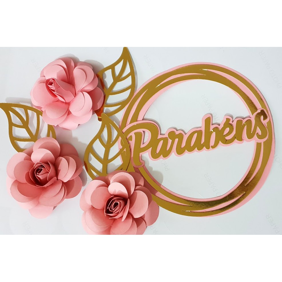 Topo de bolo Parabéns Topper Parabéns com flor 3d | Shopee Brasil