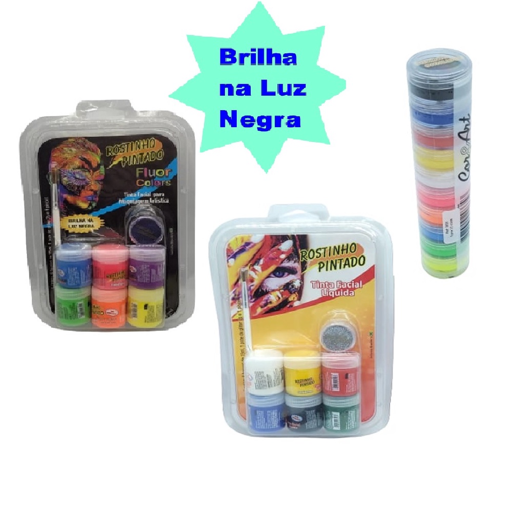 Kit Maquiagem Artística Com 22 Tinta Liquida Cremosa Neon Gliter Festa infantil Fantasia Halloween