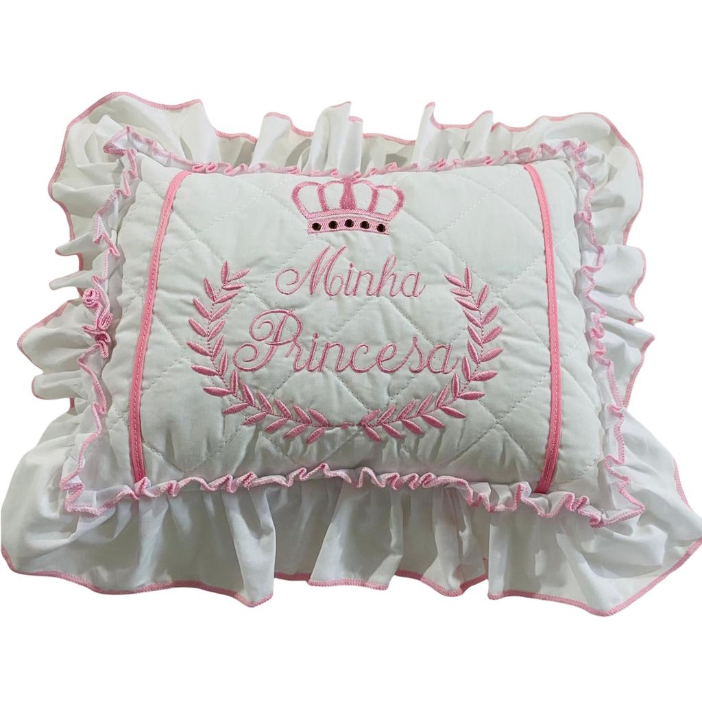 Travesseiro Infantil Rosa Coroa Algodão