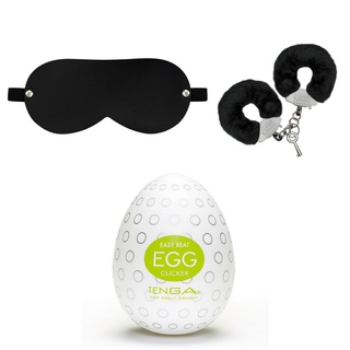 Kit Algema Pelucia + Venda + Egg Masturbador Clicker - Sex Shop