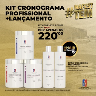 Kit Cronograma Capilar PROFISSIONAL + Shampoo e Condicionador Maçã Verde Alphahall Cosméticos