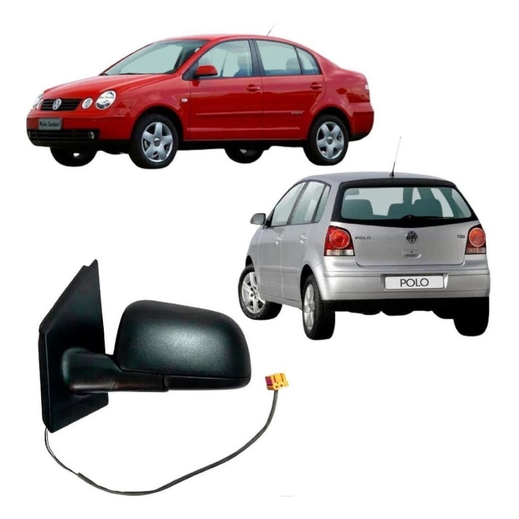 Espelho Retrovisor Volkswagen Polo Hatch e Sedan 2003 A 2008 Lado Esquerdo Controle Elétrico