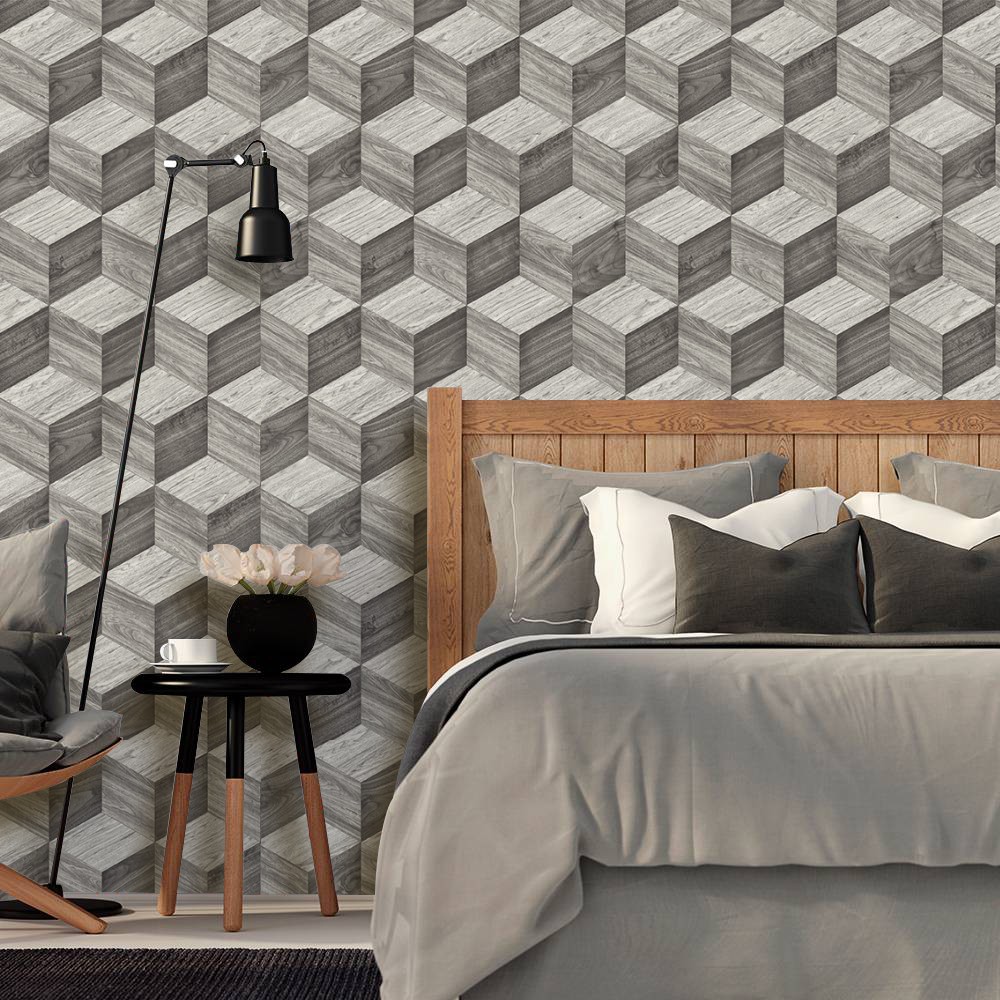 Papel de Parede Adesivo Autocolante Design 3D Geométrico Amadeirado Decoração do Quarto e Sala Sob Medidas
