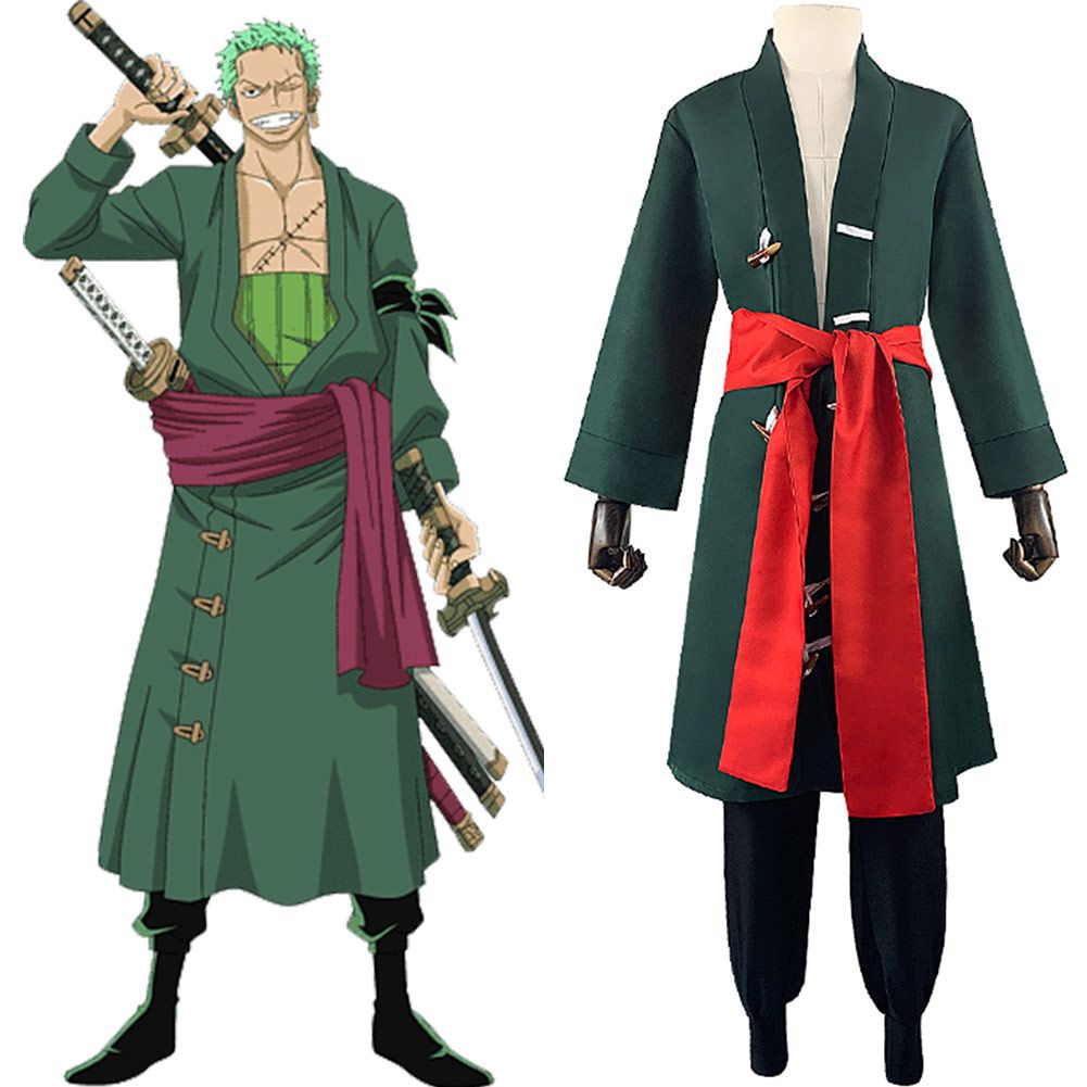 One Piece Roronoa Zoro Cosplay Costume Men Kimono + Pant Uniform Outfits Wigs Halloween Carnival