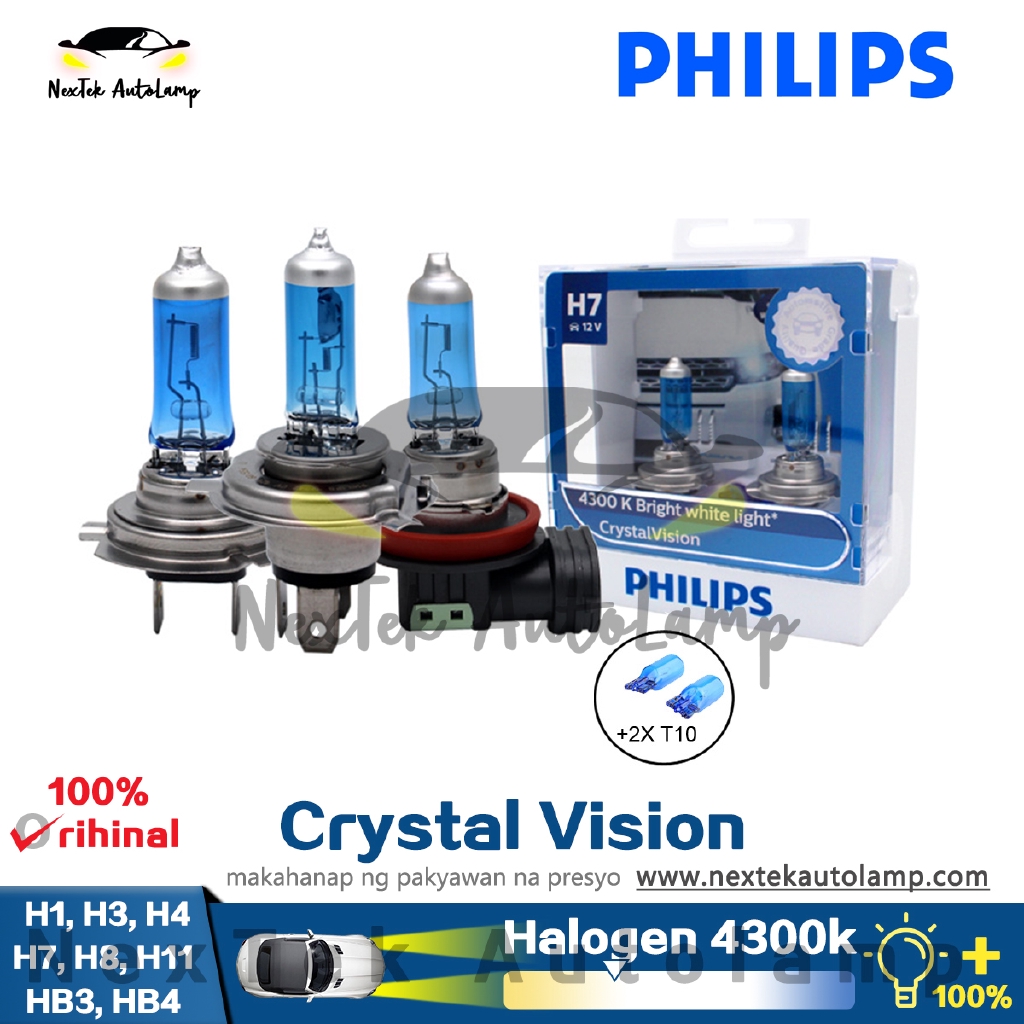 Philips Crystal Vision H1 H3 H4 H7 H8 H11 HB3 HB4 Lâmpada Halógena Para Farol De Carro 4300K De Neblina Luz Amarela