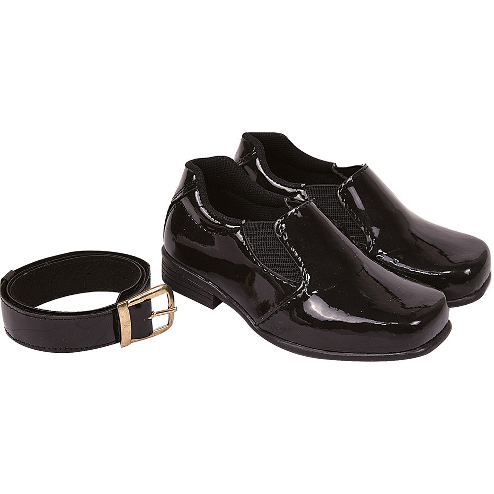 Sapato Social Infantil Menino Elástico Preto Verniz com Cinto