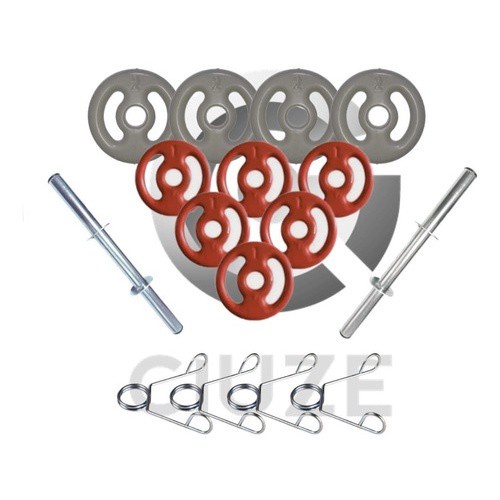 Kit Halteres De Anilhas Emborrachadas 14kg E Barras Fitness