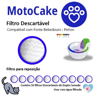 Filtro Refil MOTOCAKE para Fonte Petlon Bebedouro Gatos gato Cães 10 Unidades PRODUTO EXCLUSIVO