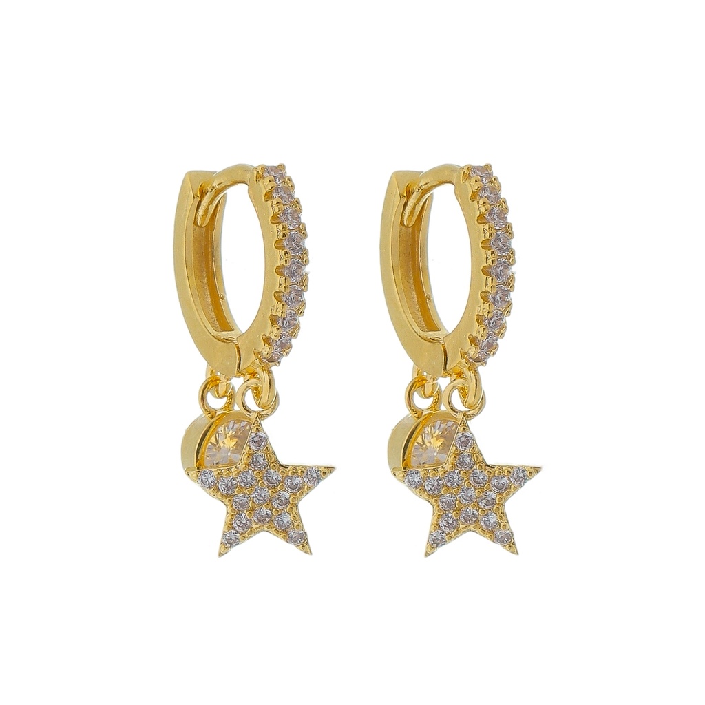 Brinco de Argola Estrela e Bolinha de Zircônias Antialérgica