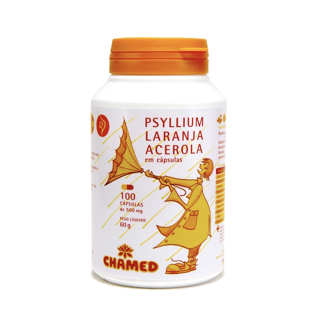Psyllium, Laranja e Acerola 500mg 100 Cápsulas - Chamel