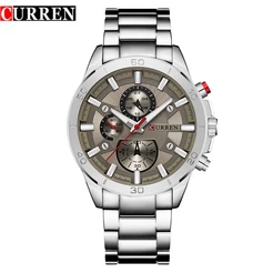 CURREN Relógio Masculino Marca Luxuosa Moda Casual Negócios Esportes Aço Inoxidável Quartzo Impermeável 8275 XS