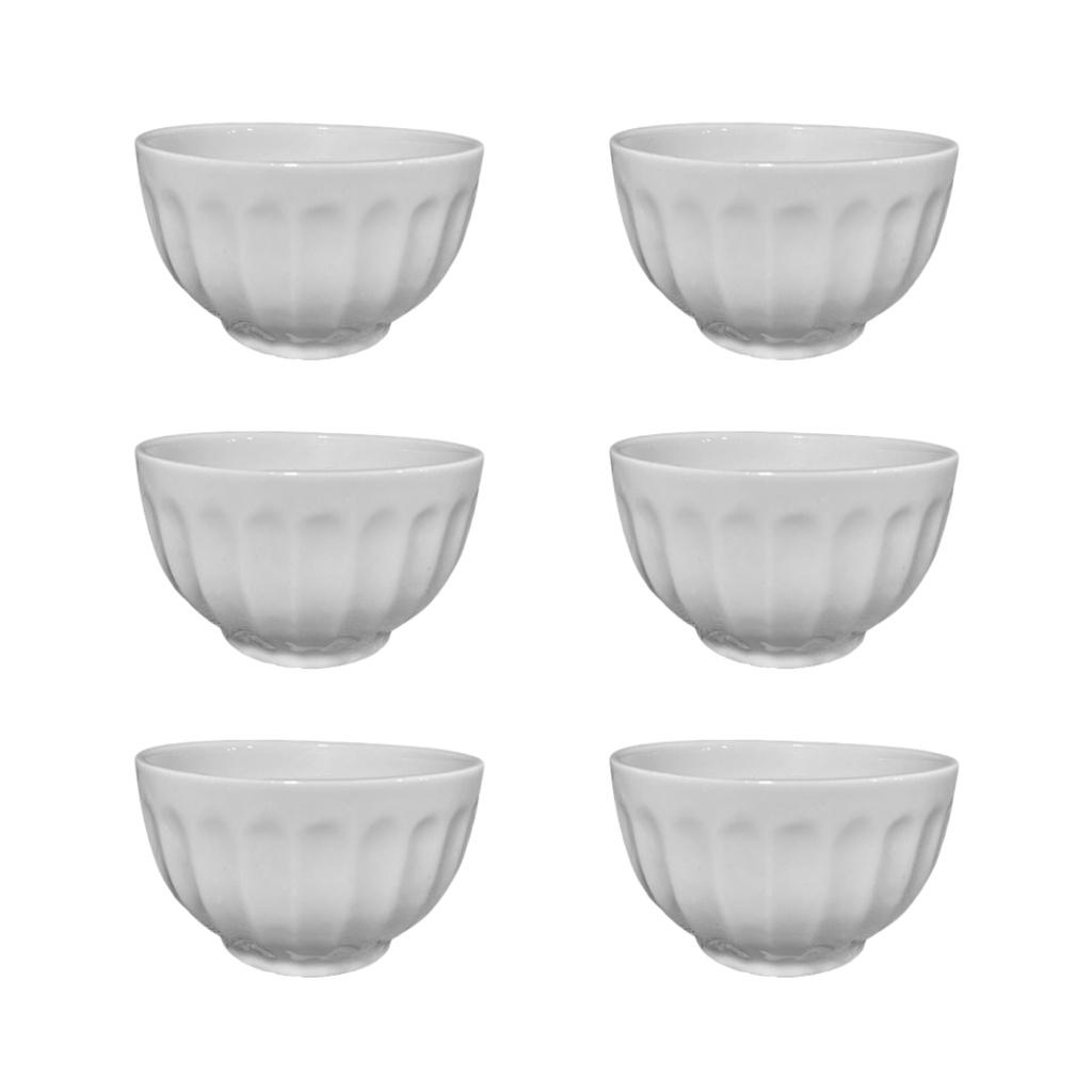 Kit Cumbuca Canelada Tigela Porcelana Branca 310ml Caldos & Sopas Petiscos Sobremesas