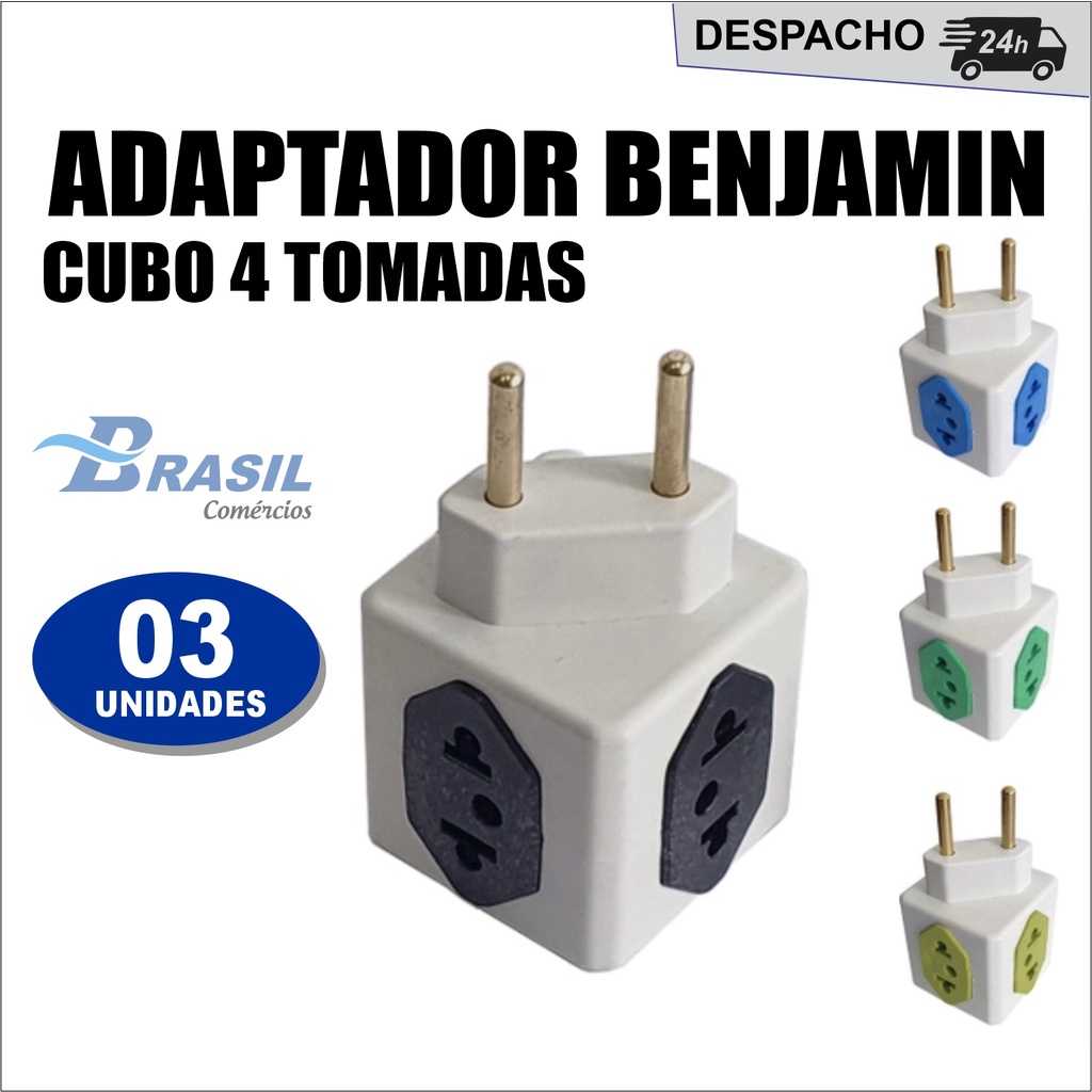 Kit 3 Adaptador De Tomada Benjamim Power Cubo Pino 4 Saídas 10a (03 Unidades)