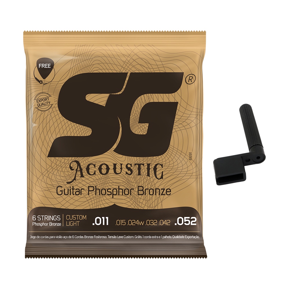 Kit Encordoamento SG Violão Aço 011 Phosphor Bronze + Encordoador em Oferta na Shopee