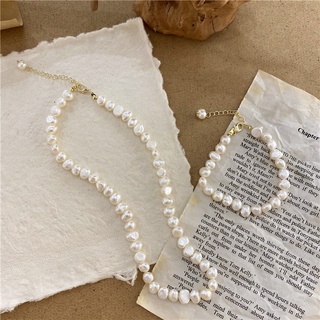 Conjunto Colar E Pulseira Com Pérola Barrocos natural Branco Retrô Para Mulheres/Bijuterias/Combina Tudo Diariamente