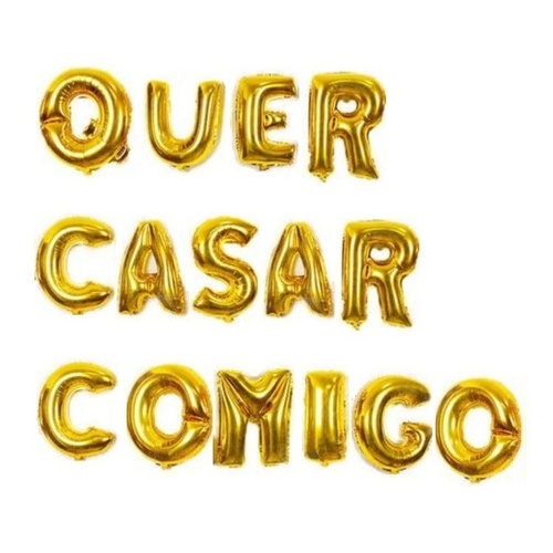 Kit Balão Metalizado Dourado 40cm Quer Casar Comigo 15letras