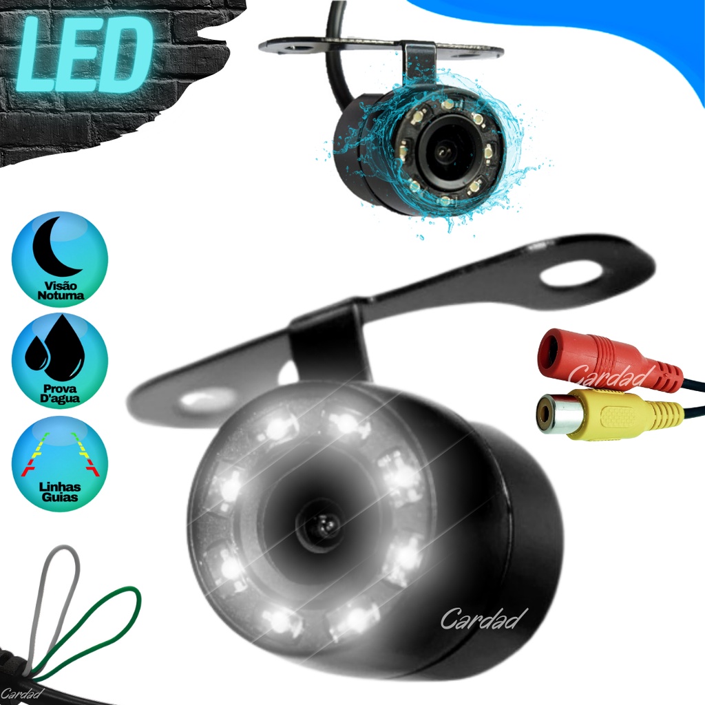 Camera De Ré 8 Led Borboleta Melhor Visão Noturna Universal Automotiva