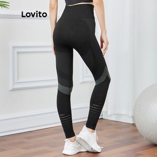 Lovito Calças Femininas de Cintura Alta sem Costura Butt Lift para Yoga L15X180 (Preto)