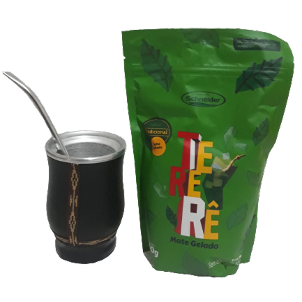 Kit copo Cuia Terere Aluminio + Bomba Terere + Erva Mate