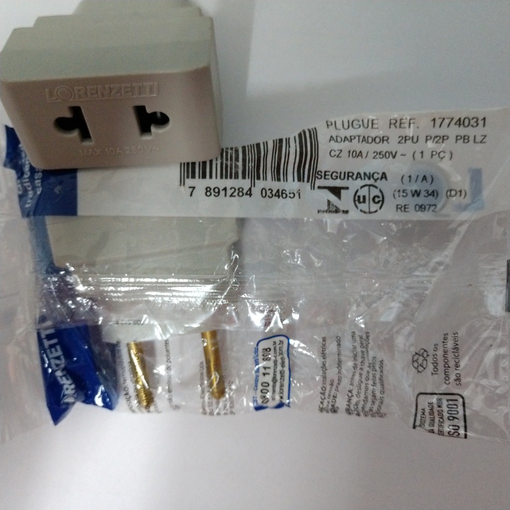 PLUG ADAPTADOR 2-P  PARA 2-P   10A/250V CINZA 1-PÇ