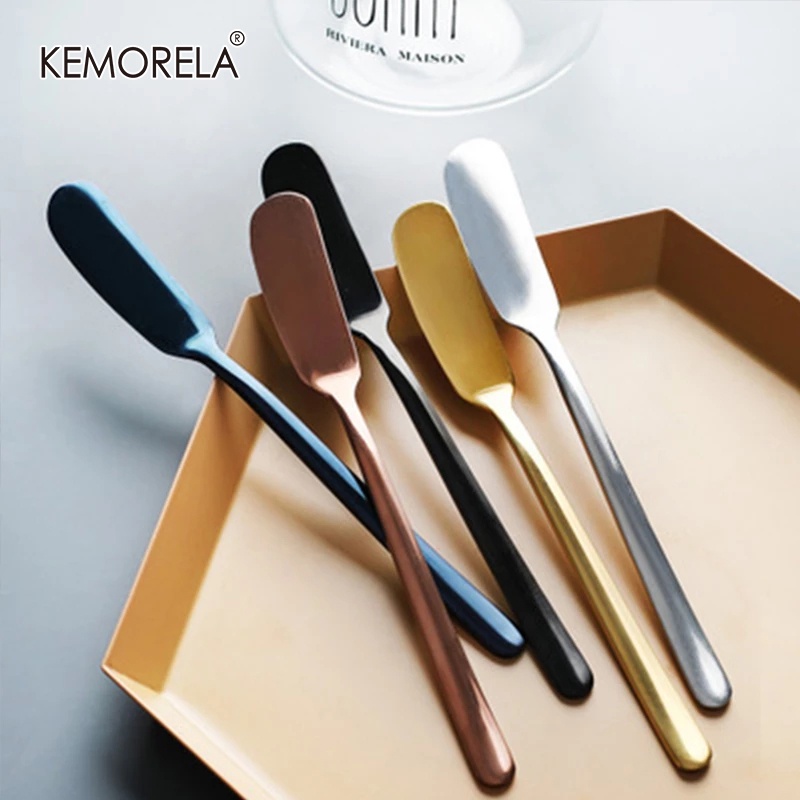 KEMORELA 304 Faca De Manteiga De Aço Inoxidável Espalhadores De Sobremesa De Queijo Creme De Ouro Rosa Preta Facas Ocidental Talheres Ferramenta Para O Café Da Manhã
