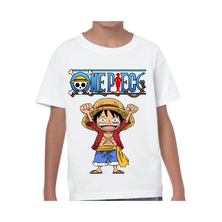 Camiseta juvenil pirata Luffy branca, One Piece