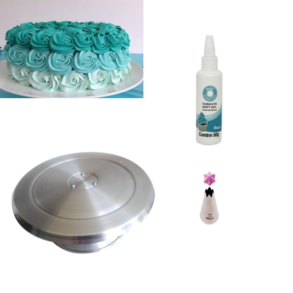 Bailarina para Bolo Giratória 40cm + Corante Alimenticio Turquesa + Bico Pitanga 1m Mago