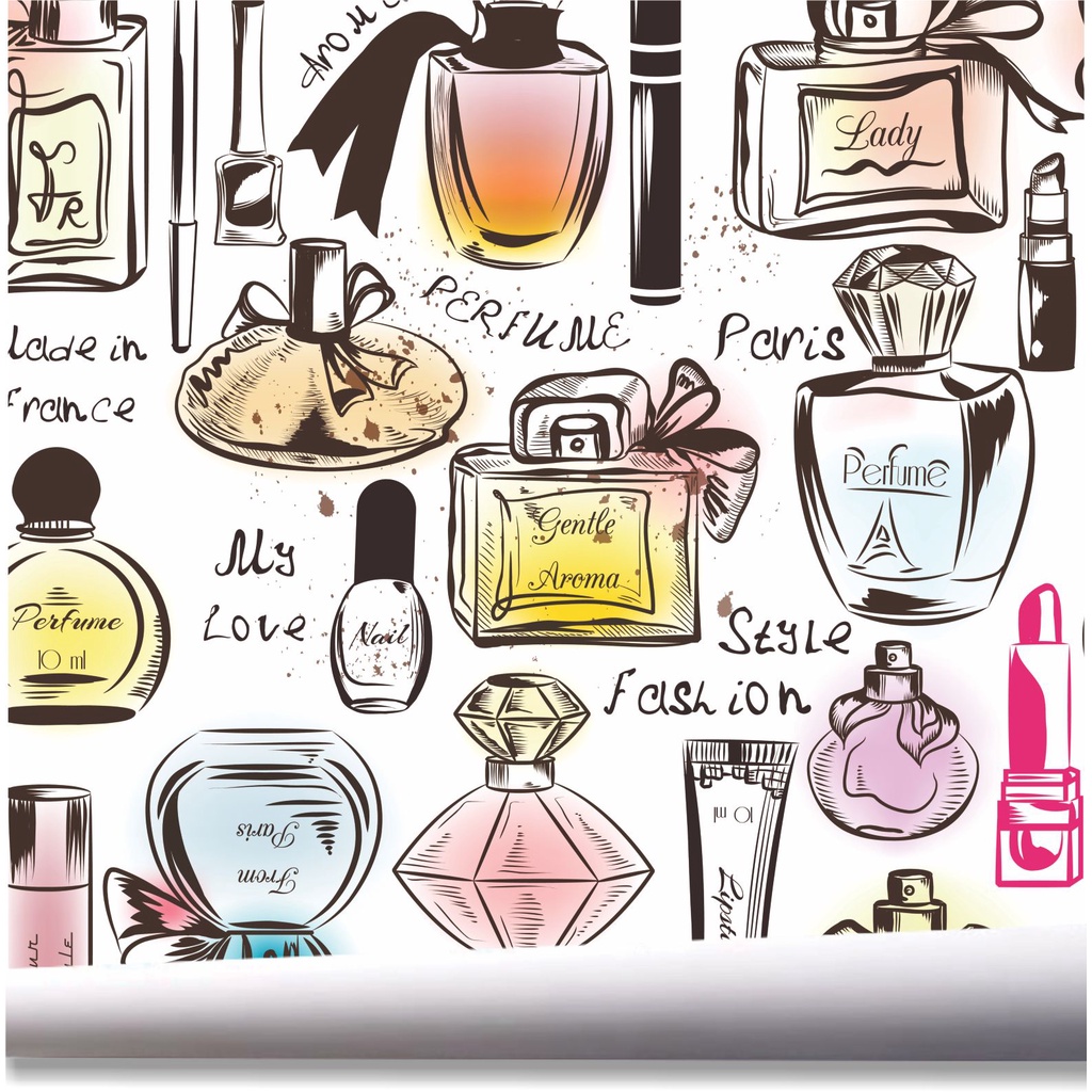Papel De Parede Fashion Perfumes Maquiagem Perfumaria A580