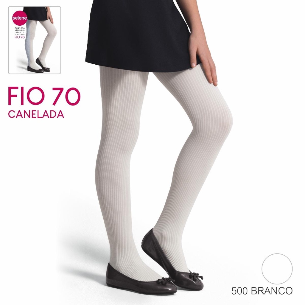 Meia Calça Infantil Canelada Fio 70 Branco Rosa Preto Inverno Quente Elastano Selene Menina