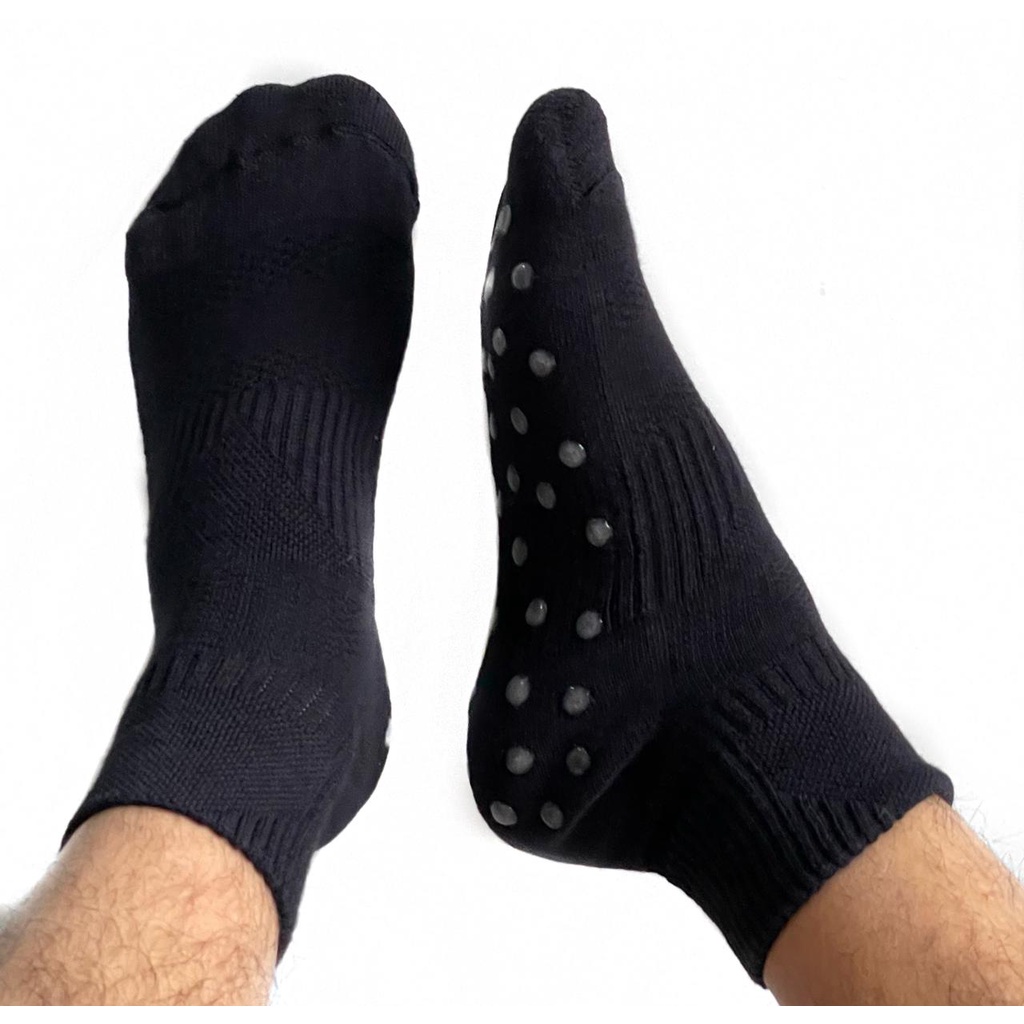 Meia masculina cano médio pilates yoga antiderrapante