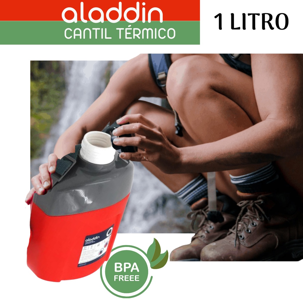 Cantil Térmico Aladdin  "1 LITRO" Camping, Trilha e Pesca - Mantém Água Quente e Fria Por Até 8 Horas.
