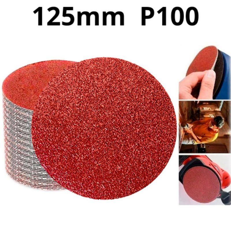Disco de lixa velcro, pluma, hookit, rokit 125mm P100 para ferro, madeira