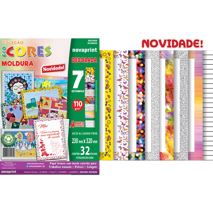 Bloco Ecocores Moldura Decorada Novaprint 7 Estampas 32folhas Shopee Brasil 9092