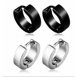 kit 2 pares Brinco Masculino Feminino Argola Aço Cirúrgico preto e Prata Antialérgico