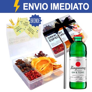 Kit Gin Especiarias + Tanqueray 275ml + Canudo + Tags e Mini Prendedores de Presente