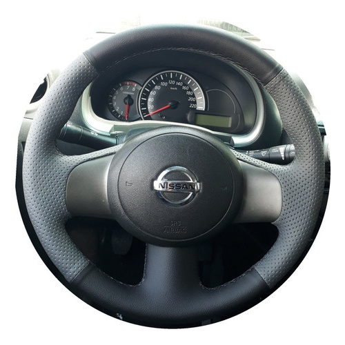 Capa De Volante Costurada Nissan March 11 A 14 Cinza E Preto em Oferta na Shopee
