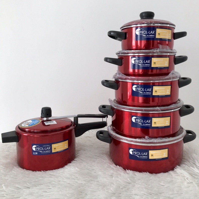 Jogo com 5 panelas em alumínio + Panela de pressão 2,5 litros