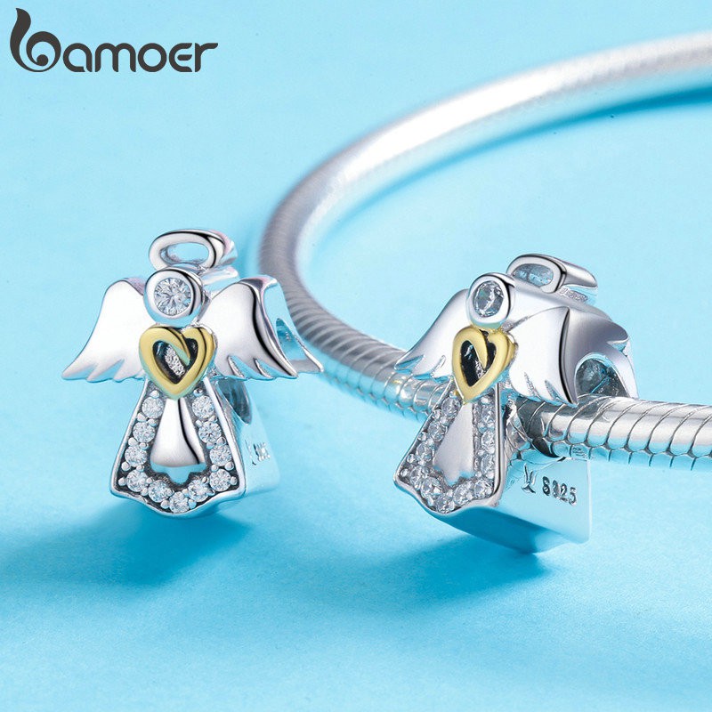 Bamoer O Anjo Da Guarda Pingentes Encantos Fit Pulseiras Colares Mulheres Moda Beads & Jewelry Making Pa5357 - Fashion Accessories