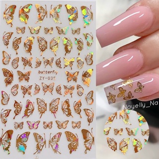 1PC Pink Gold 3D Butterfly Nail Art Stickers Adhesive Sliders em Oferta na Shopee