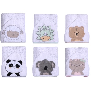 Toalha de banho soft com capuz bordado bebê bichinhos papi friends 90x75cm 3 CAMADAS