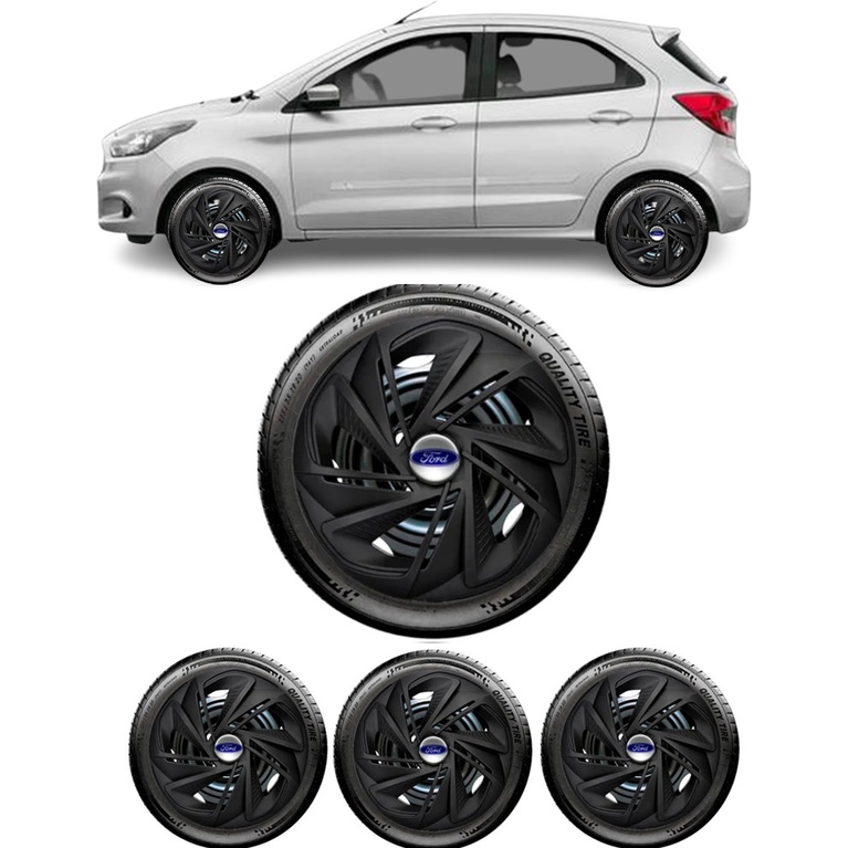 Jogo Calotas Esportiva Preto Fosco Aro 14 Ford Novo Ka Fiesta New Fiesta Focus