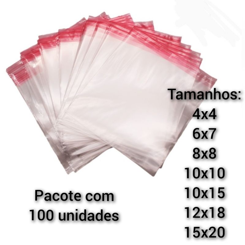 100 Unidades Saco transparente Adesivado para Alimentos / Bijuterias / Roupas / Envios e Outros em Oferta na Shopee