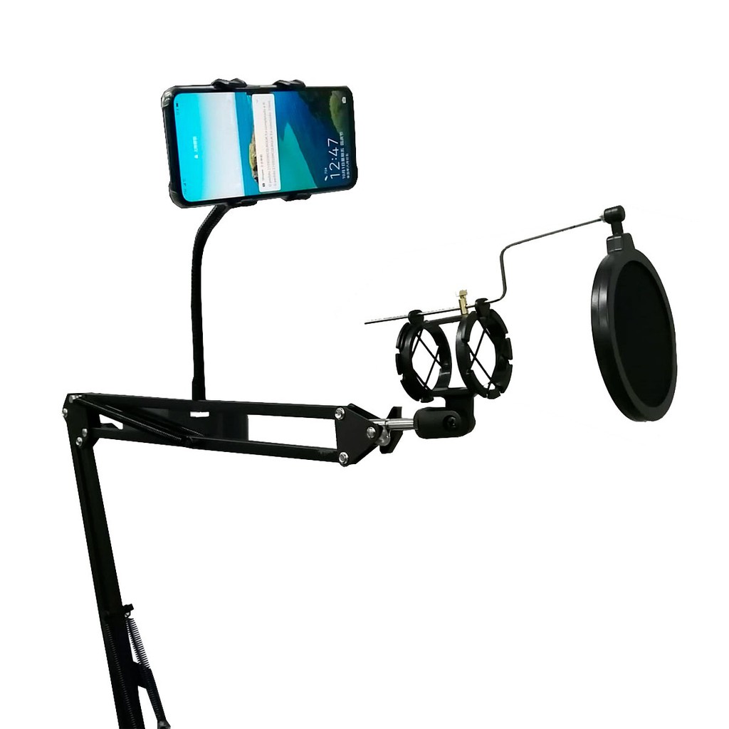 Braço Suporte Articulado profissional P/ Microfones e celular aranha+pop filter+suporte para celular