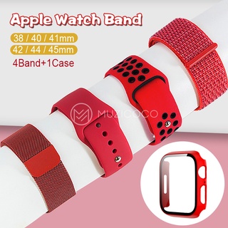 (5 Pcs) Para Apple watch strap + Capa Série Relógio 7 6 SE 5 4 3 2 band 44mm 40mm 45mm 41mm Pulseira + Caixa De Vidro Acessórios Inteligente