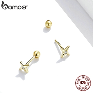 Bamoer 100 % 925 Sterling Silver Banhado A Ouro Estrela Brincos Do Parafuso Prisioneiro , Handmade 6mm Dainty CZ Para As Mulheres Jóias Presente SCE1117